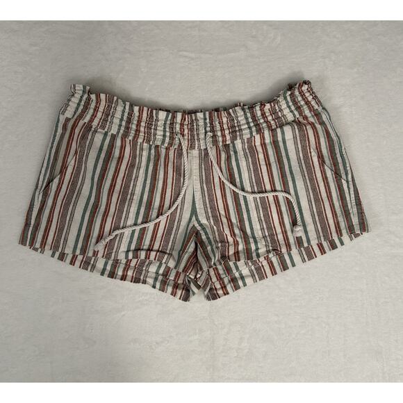 Roxy Striped Oceanside Beach Shorts Size Large Linen Blend Surf Coastal Resort - Picture 1 of 5